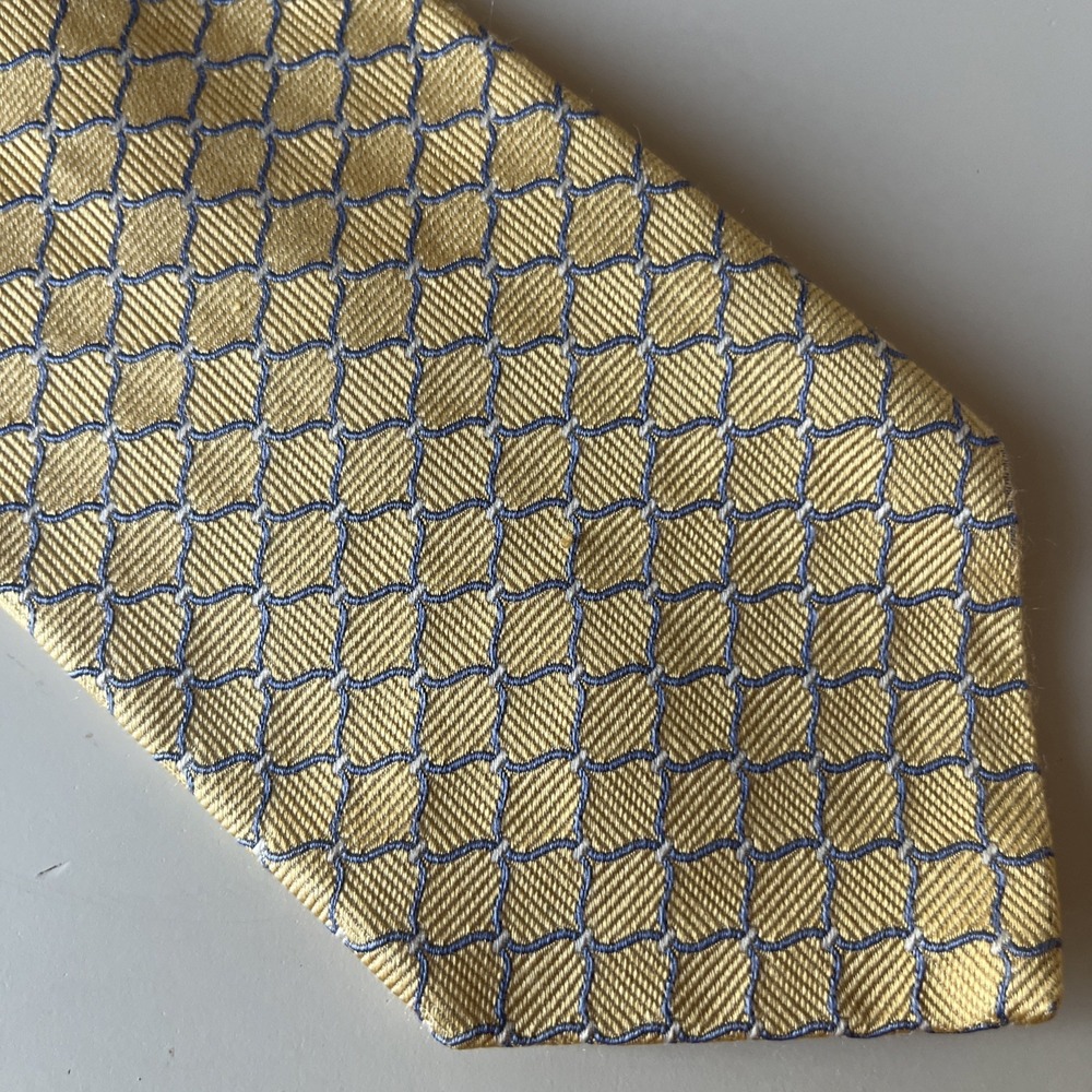 Brooks Brothers Makers Silk USA Made Woven Italy Necktie Tie Yellow 59" X 3 3/4"